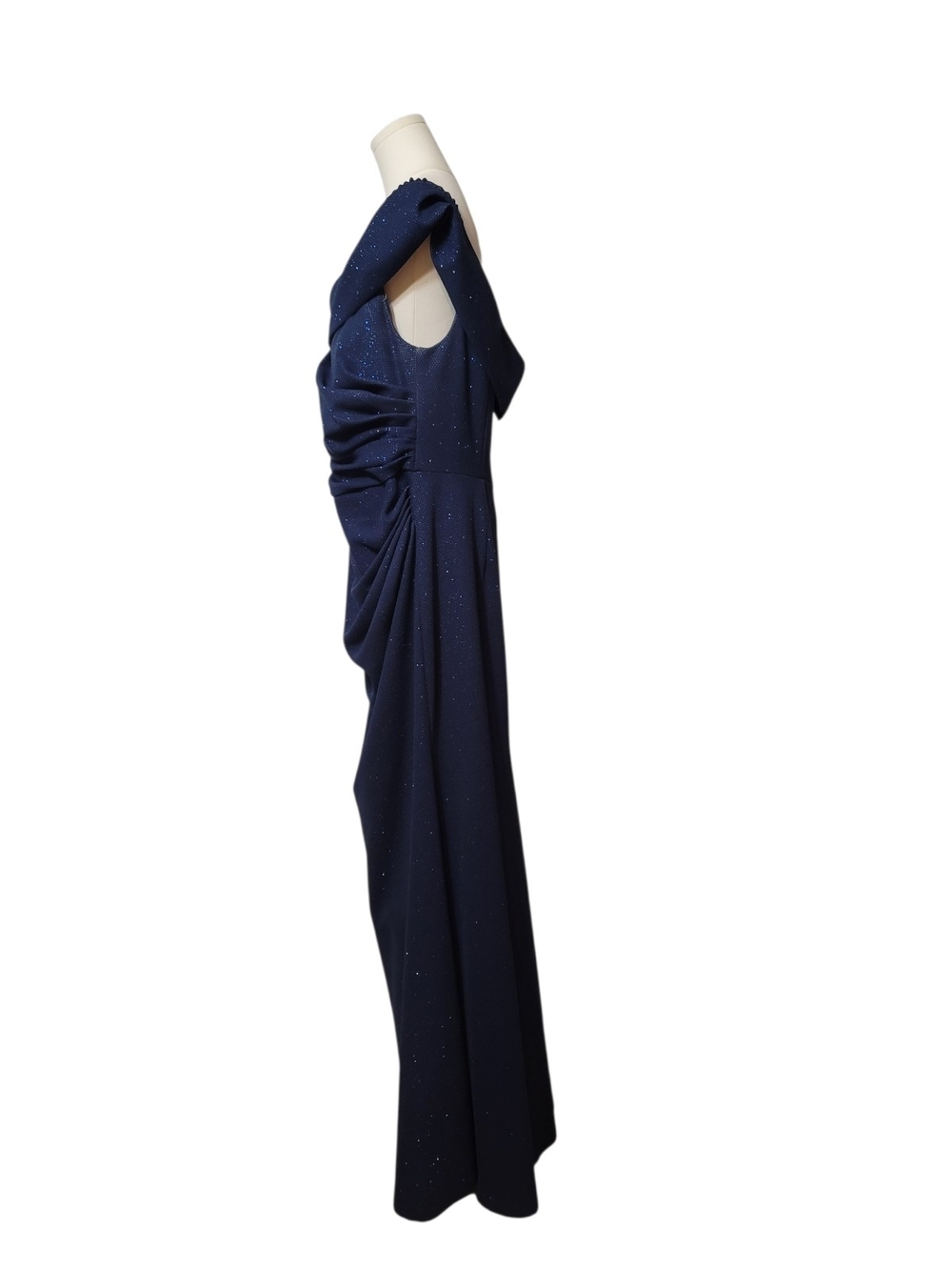 OLEG CASSINI - 16W Sparkle Navy Draped Evening Gown - Picture 4 of 8